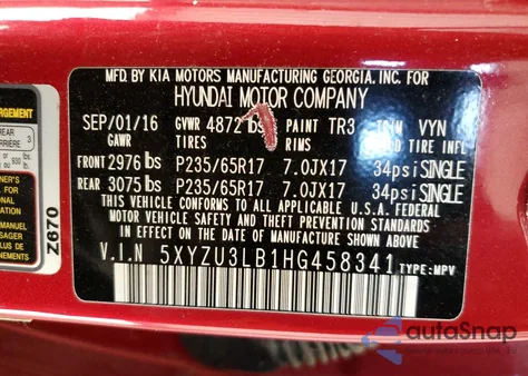 2017 Hyundai Santa Fe Sport z USA, uszkodzony, nr VIN 5XYZU3LB1HG458341